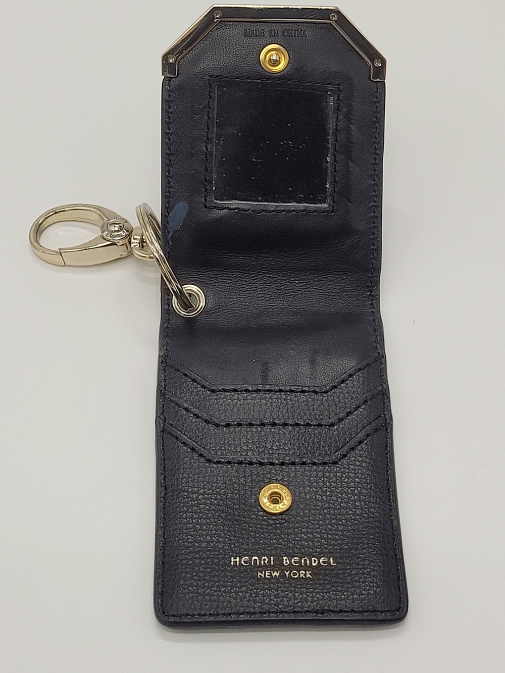 Henri Bendel W 57th Black Leather Card Holder Gold Hardware Slim Keychain Clip - Picture 5 of 12